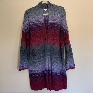Pure Jill purple gray tunic length ombré striped cardigan sweater